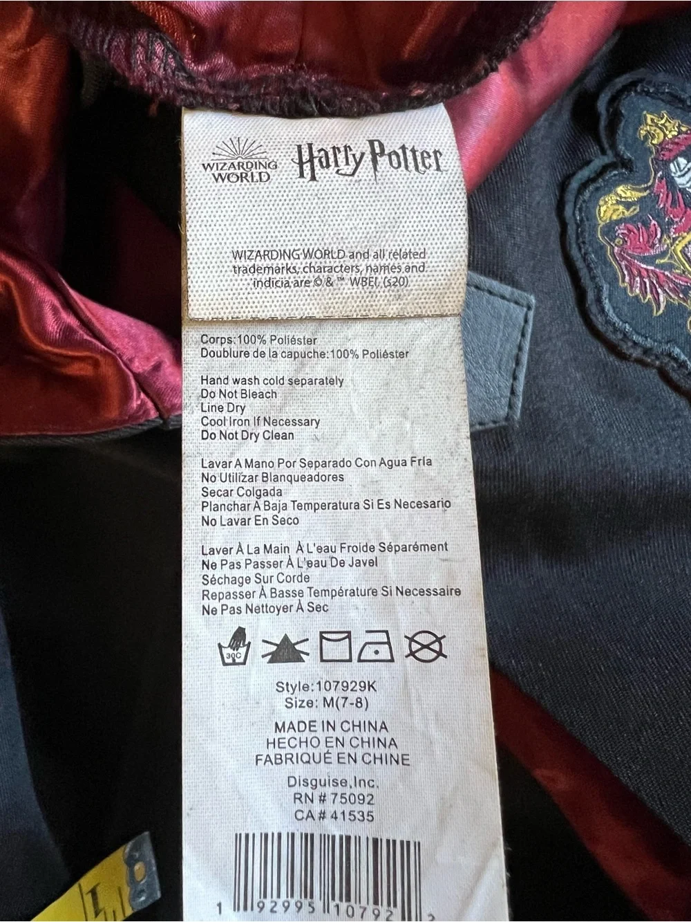 Wizarding World Harry Potter Youth M 7-8 Gryffindor Wizard Robe Costume Cosplay